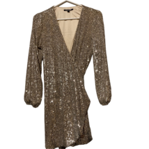 Gianni Bini Womens Wrap Dress Metallic Beige Long Sleeve Sequin XS - £23.73 GBP