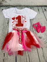 My 1st Valentines Day Baby Girl Short Sleeve Romper Bodysuit Tutu Skirt Headband - £26.09 GBP