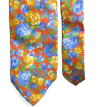 Paul Fredrick Thick Silk Twill Tie Bright Colors on Orange Handmade in I... - $18.99