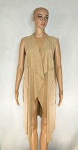 Faux Suede Long Waterfall Vest w Pockets Beige Max Studio Womens Large New - $33.99