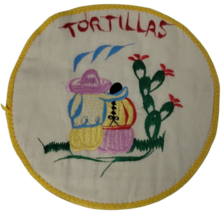 Vintage Embroidered Tortilla Bread Warmer Stitched Cloth Linen Mexican Cactus - £18.21 GBP