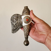 Dragon Carved on White Metal Conch Shell &amp; Stones 7&quot; - Nepal - £55.94 GBP