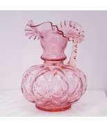 Vintage Fenton Light Pink Cranberry Melon Pitcher Ruffled Beaded Vase - $130.19 CAD