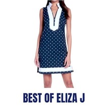 $138 Eliza J Dress Petite 14 PXL Embroidered Polka Dot Blue White Trim Shift NWT - $65.04