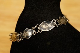 Early Artisan Jewelry Sterling Silver SIAM Nielloware Buddha Link Bracelet 6.5&quot; - £22.85 GBP