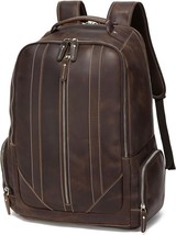 Hespary Full Grain Leather Travel Laptop Backpack 17.3 inch Business Carry On - £92.45 GBP