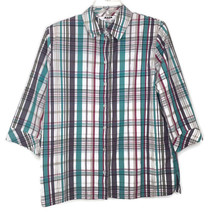 Alia Sport Womens Blouse Size 8 3/4 Sleeve Button Front Collared Plaid - £10.24 GBP