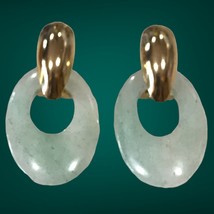 Vintage gold color light green jade doors knock French back earrings - £27.97 GBP