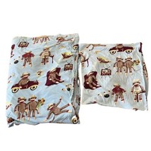 Nick And Nora Sock Monkey 100% Cotton Flat Sheet &amp; Pillow Case 68 x 90 F... - $21.84
