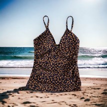 Kona Sol Womans Swimsuit Top Size S 4-6 Tankini Brown Blue Animal Print Padded  - £13.10 GBP