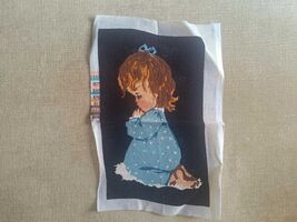 Hand embroidered gobelin needlepoint, vintage kid's tapestry, Girl prayi... - $25.00