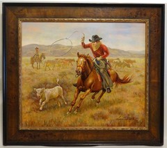 Western Round Up Cowboy Cattle Drive Original Oil by Lee Dubin - £4,466.11 GBP