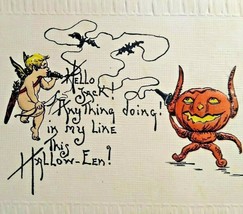 Halloween Postcard Goblin With Horns Phones Cherub Angel Germany 7010 Fantasy - $107.35