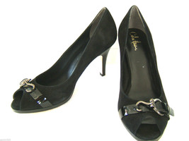 NEW! Cole Haan Sexy Black Leather Suede Peep Toe Buckled Pumps 10 B $198 - $116.82