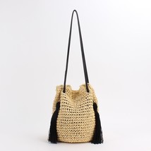 New tassels straw woven bag shoulder leisure bucket bag woven beach female bag - £26.80 GBP
