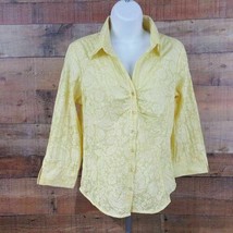 CATO Blouse Women&#39;s Size S Canary Yellow Embellished 3/4 Sleeve TO12 - £5.83 GBP