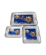 Vintage 3 Pc Set Lacquer Tray Christmas Santa In Sleigh W/ Reindeer Made... - $28.50