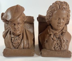 Beethoven Wagner Heavy Brown Bookends Sculpture Statue Busts Vintage 6&quot; - $46.40