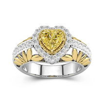 Sunflower/Daisy Ring For Her With Heart Cut Yellow stone Inlaid Statement Ring  - £110.03 GBP
