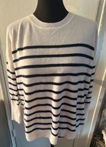 J. Crew White Navy Stripe 100% Cashmere Crewneck Sweater Size XS - £47.48 GBP