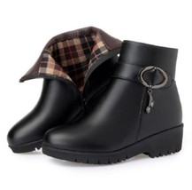 Snow Boots Soft Leather Women&#39;s Shoes Mother Ladies Female Winter Wedges Warm Bo - £57.23 GBP