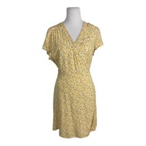 Old Navy Dress Adult Size Large Yellow Floral Wrap Short Sleeve V neck S... - £17.60 GBP