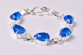 925 Sterling Silver Blue Topaz Gemstone Handmade Bracelet Birthday Party Gift BS - £61.17 GBP