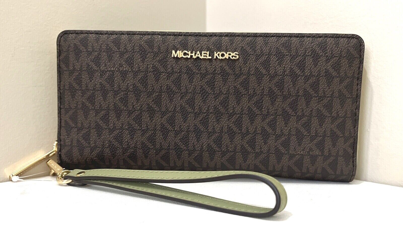 Primary image for Michael Kors LG Continental Wallet Brown Army Green Wristlet 35F8GTVT3B NWT FS Y