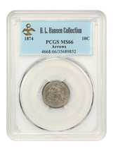 1874 10C PCGS MS66 (Arrows) ex: D.L. Hansen - £3,507.95 GBP