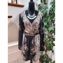 Xhilaration Women Floral Polyester V-Neck Long Sleeve Knee Length Dress Size 2XL - £22.33 GBP