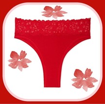M Brt Red Wide Stretch Lace Waist Cotton Victorias Secret BRAZILIAN Brief Pantie - £8.64 GBP