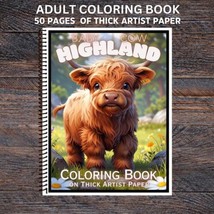 Baby Highland Cow - Spiral Bound Adult Coloring Book - Thick Artist Paper - £25.11 GBP