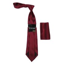 Men's Stacy Adams Tie and Hankie Set Fancy Woven Silky Satin #SAT89 Burgundy image 2