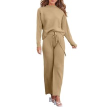 Women&#39;S 2 Piece Outfits Sweater Set Batwing Long Sleeve Rib Knitted Crop Top And - £78.95 GBP