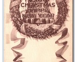 Wreath Bell Icicles Ribbon Merry Christmas Happy New Year DB Postcard J18 - $4.42