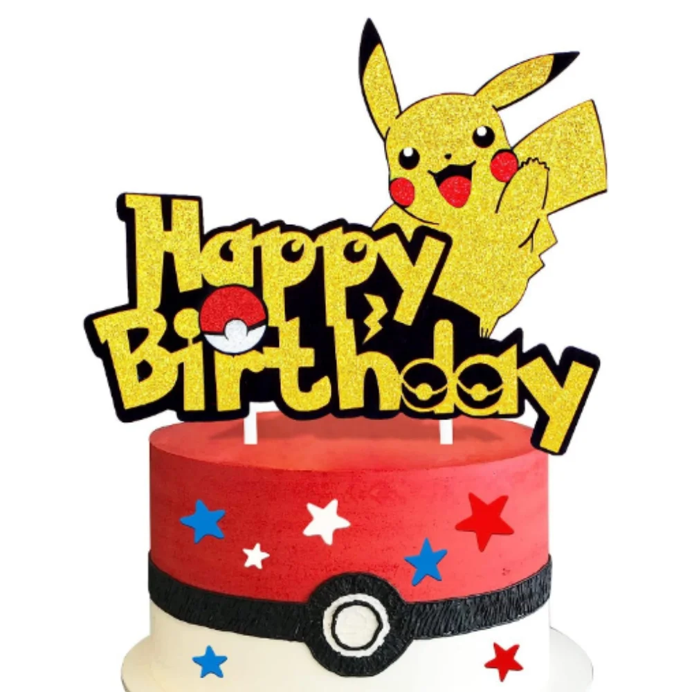 Pokemon Happy Birthday Cake Topper Cartoon Pikachu Cake Decor Party Supplies for - £10.05 GBP+