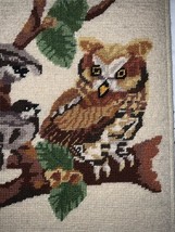 VTG FINISHED NEEDLEPOINT Owl birds 70’s HANDMADE FOLK ART 12” X 14” - $28.70