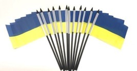 12 Pack 4x6 Inch Ukraine Small Miniature Stick Desk &amp; Little Table Flags - £9.49 GBP