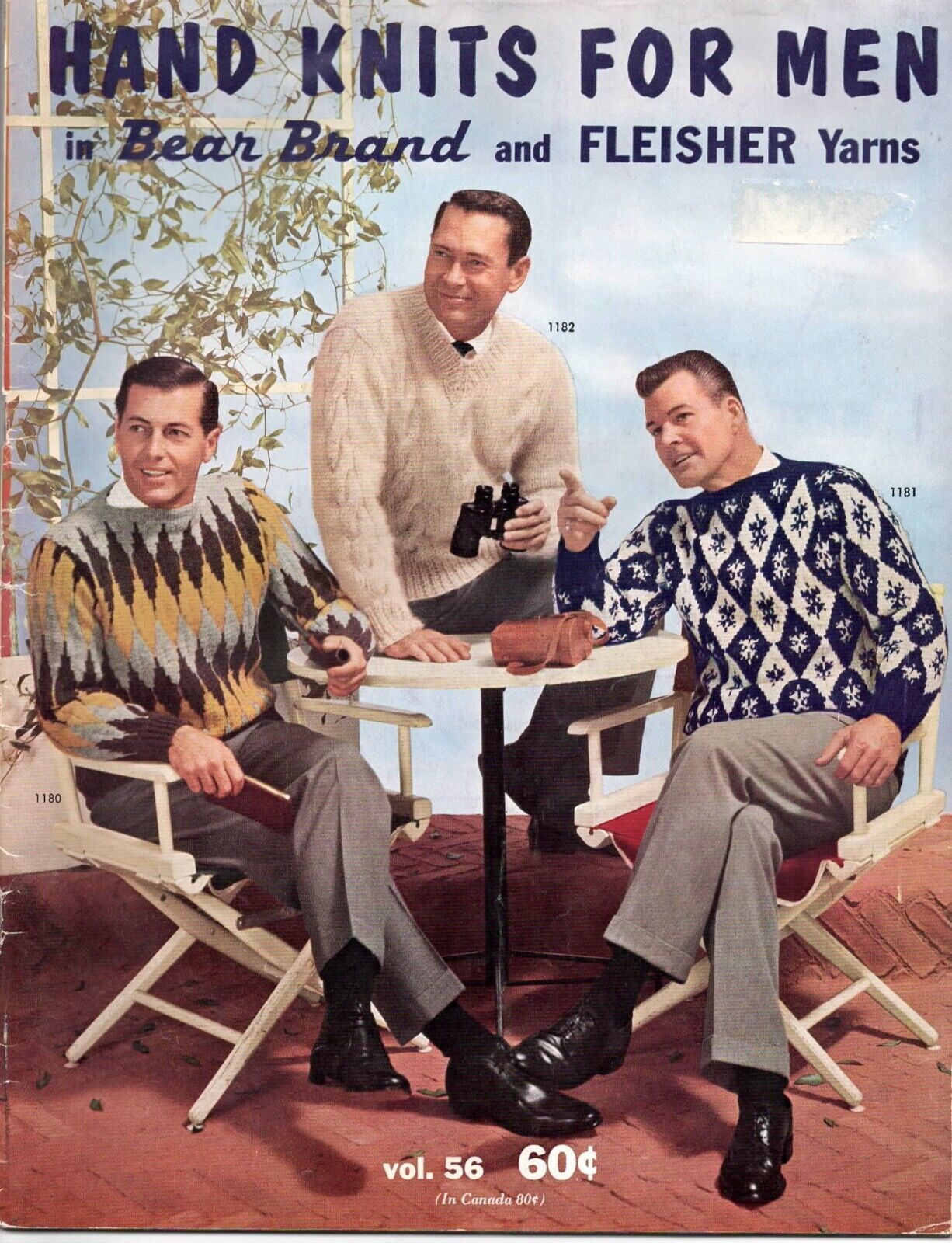 Vintage Pattern Hand Knits for Men In Bear Brand and Fleisher Yarns vol. 56 1966 - $14.59