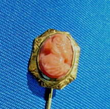 Antique Mediterranean Coral Pin 10k Gold Handcrafted Victorian Design Cameo - $294.03