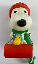 Hallmark Christmas Stocking Hanger SNOOPY 1984 Peanuts Woodstock Red Sled - £19.77 GBP