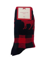Charter Club Womens Socks Size 9-11 Buffalo Plaid Moose Crew Acrylic Ble... - £5.04 GBP