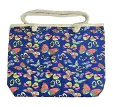 Butterfly Canvas Tote Bag Rope Handle Zipper Fully Lined 22 x 16-in Trav... - $28.97