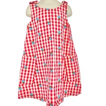 Hanna Andersson Girls Size 5 Sun Dress Red White Check Embroidered Blue ... - $17.82