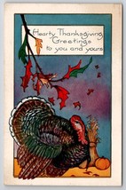 Hearty Thanksgiving Turkey Wheat Sheath Pumpkin Fall Leaves Postcard V29 - £4.70 GBP