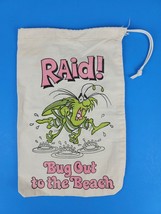 Vtg Raid Bug Out to the Beach Canvas Bag Tote Advertising Promo Draw String 1979 - £15.81 GBP