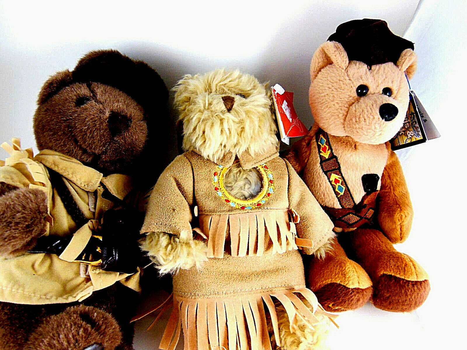 Daniel Boone Sacagawea Meriwether Lewis teddy bears with baby papoose 9" - $21.77