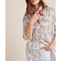 Anthropologie Enchanted Oversized Cotton Cream Floral Button Up Shirt XS - $21.78