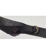 Ren Faire Oversized Black Purple Genuine Leather Belt Sash Hand Made w Buckles - $98.51