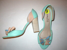 New Womens 9 Miucha Brazil Leather Heels Shoes Aqua Teal Tan Sandal Open toe  - £139.18 GBP